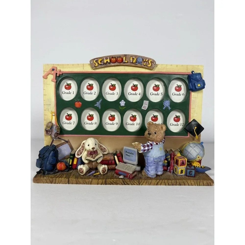 Vintage School Days Bear Bunny Photo Frame Grades 1-12 Holds 12 Photos
